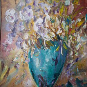 Original "Impeccable Floral" intuitive impressionistic oil painting by Davila